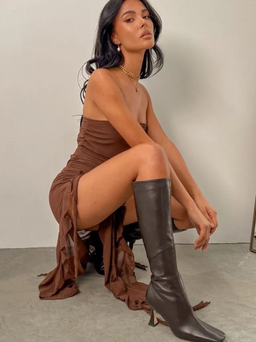 Tony Bianco Fantasy Dark Brown Over-the-Knee Leather Boots - Picture 5 of 5